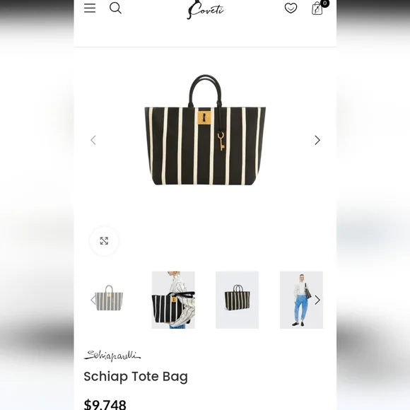 πΉSchiaparelli Tot b&w leather Measure tape motif Bag whith removable key charm - Picture 7 of 16